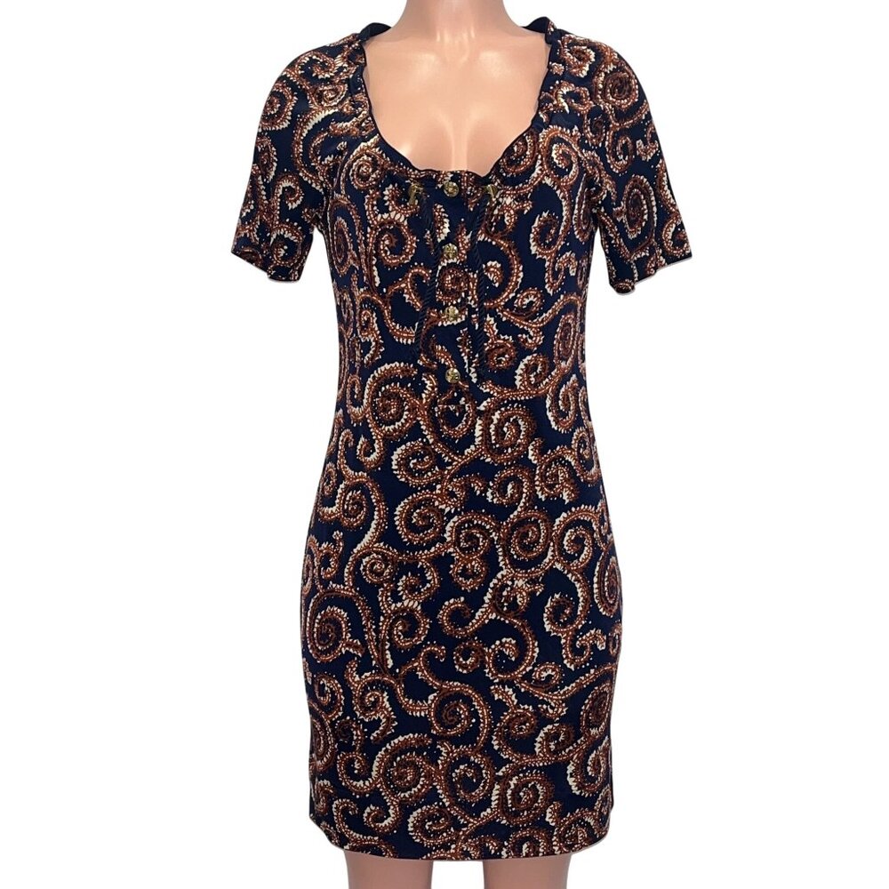 D-26. Tory Burch Silk Shift Dress Blue Small
